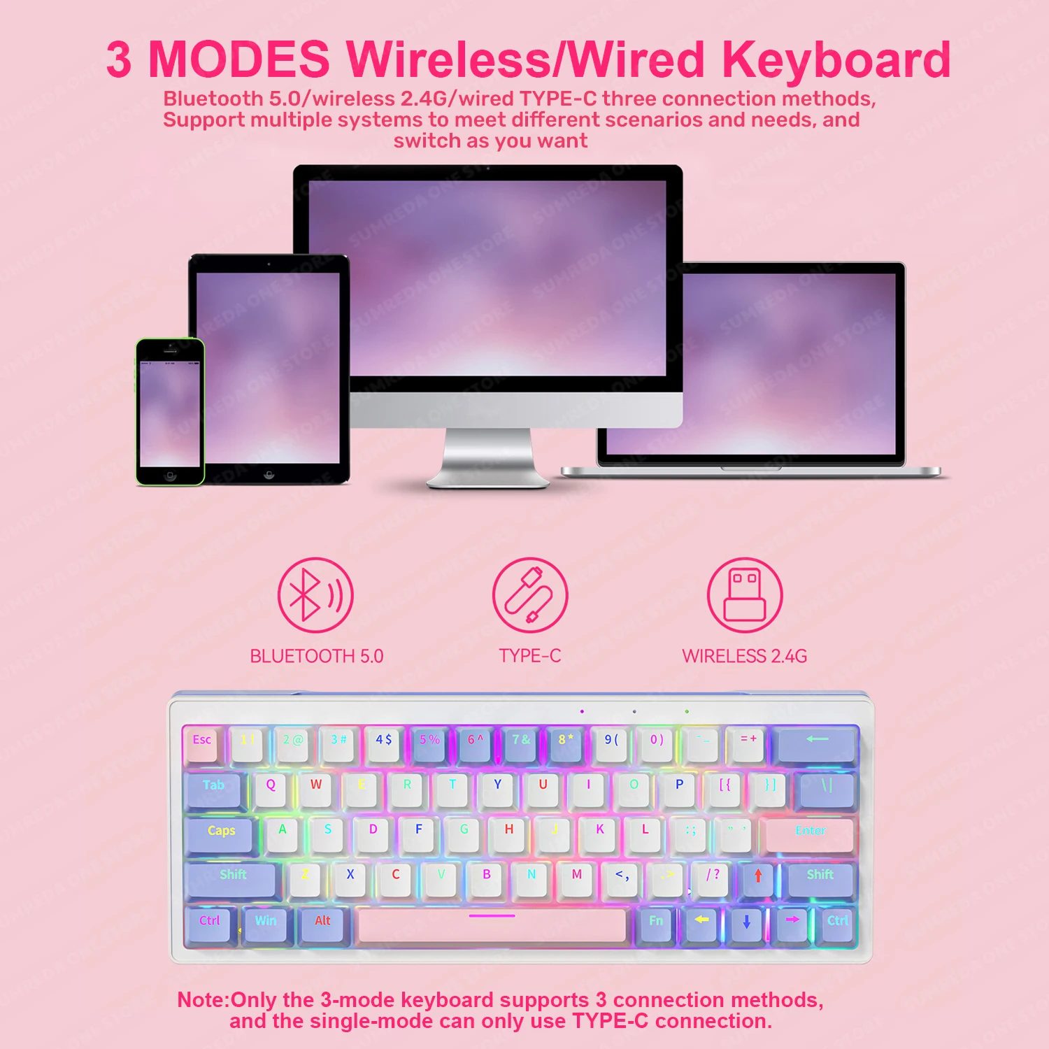 Mini Teclado Mecânico Jogos sem Fio Bluetooth Hotswap Retroiluminado Gamers Rgb 2.4g 63 Chaves Sumreda-za63 - Imagem 4