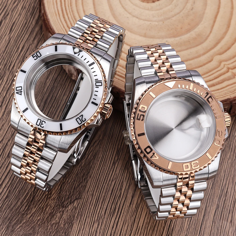 40mm GMT Uhrengehäuse mit Glidelock-Verschluss für NH34 NH35 NH36 ETA2824 Miyota8215 Uhrwerk, 28,5mm Zifferblatt, Saphirglas, abgeschrägte Lünette, SUB-Stil – Detail 2