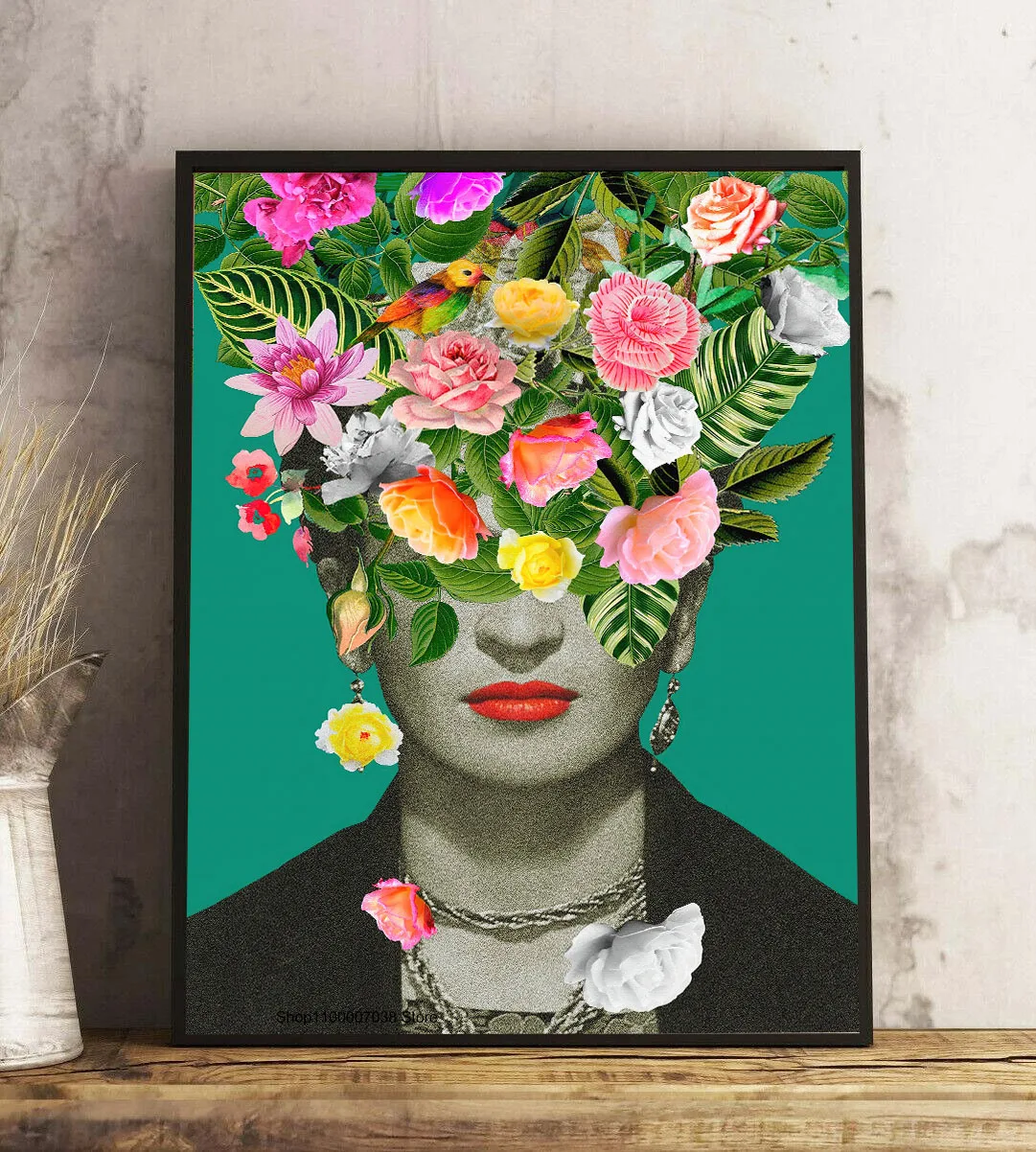 

Poster Mexican Woman Floral Portrait Canvas Paintings Print Flower Painter Poster Wall Home Decoration Picture