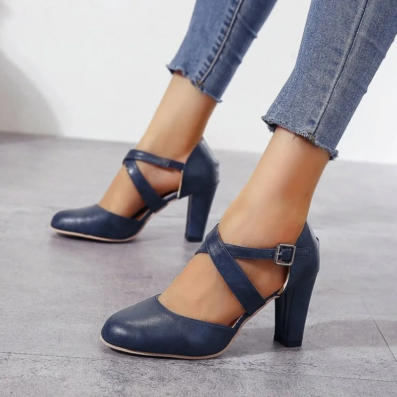 2023 New Roma Pumps for Women Retro Sandals High Heel Ankle Summer Belt Buckle Pumps Casual Women's Shoes Size 43