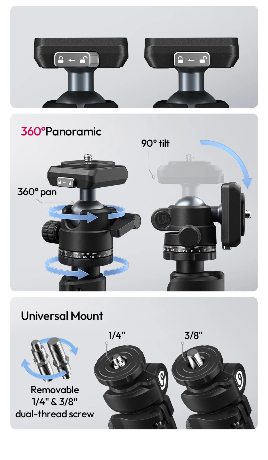 TT59 Horizontal Center Column Tripod 0.1-1.75M for DSLR Camera Video Light for O