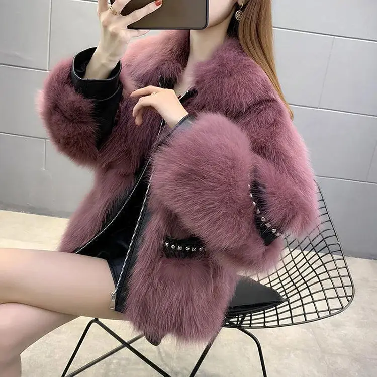 women's-slim-fit-round-neck-artificial-fur-coat-2024-new-winter-thickened-warm-loose-bat-sleeve-rivet-fashion-b24