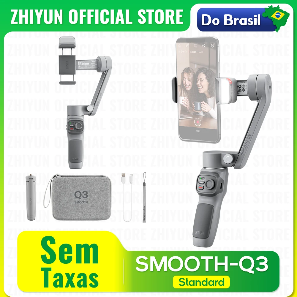 Do brasil sem taxa ZHIYUN Oficial SMOOTH Q3 Gimbal Portátil Estabilizador  Portátil de 3 Eixos para iPhone 14 pro max /Huawei/Xiaomi