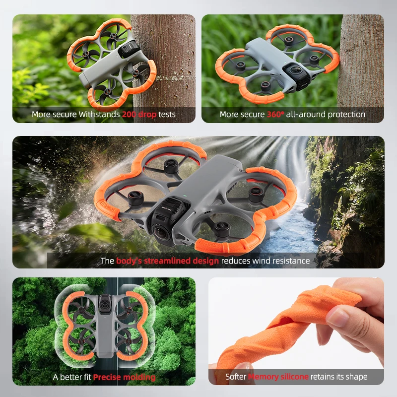 Anneau anti-collision STARTRC EVA pour DJI Avata 360 en action, protégeant le drone lors d'un vol près d'obstacles