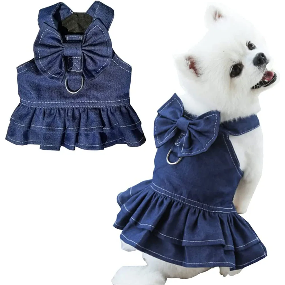 Dog Denim Dresses for Small Medium Dogs Summer Girl Puppy Clothes with