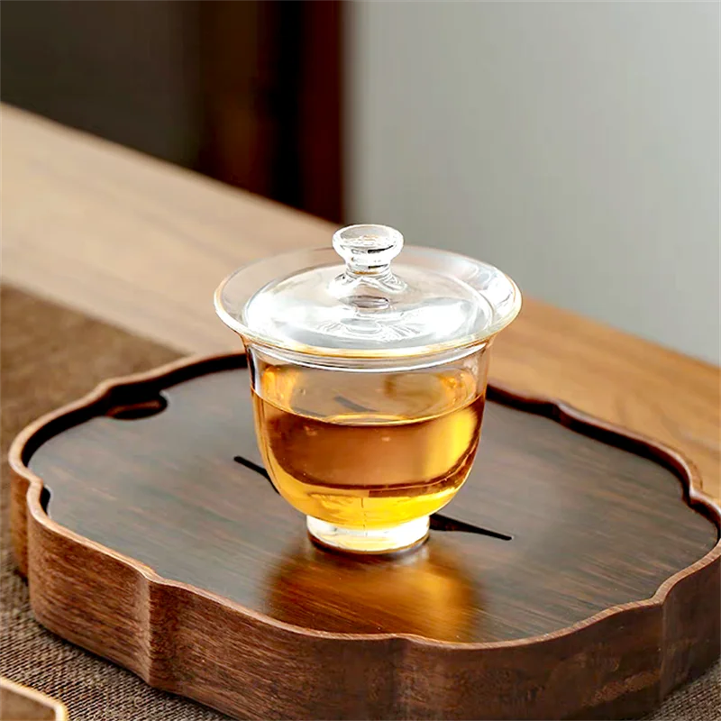 80ML Transparent High Borosilicate Glass Gaiwan Tea Cover Bowl Tea Cup and Lid Heat Resistant Small Teacup Kung Fu Set Acces