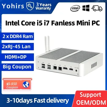 소형 미니 PC 듀얼 코어 i7 6567U i5 7267U 견고한 팬리스 컴퓨터 i3 2 * DDR4 M.2 NVme 2 * RJ45 기가 랜 데스크탑 HDMI DP AC 와이파이