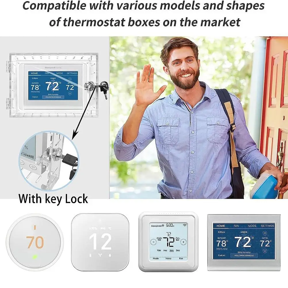Acrylic Universal Thermostat Lock Box with Key Transparent Large Thermostat Protector Cover Box With Lock for on Wall, door lock,mini padlock,draw latches