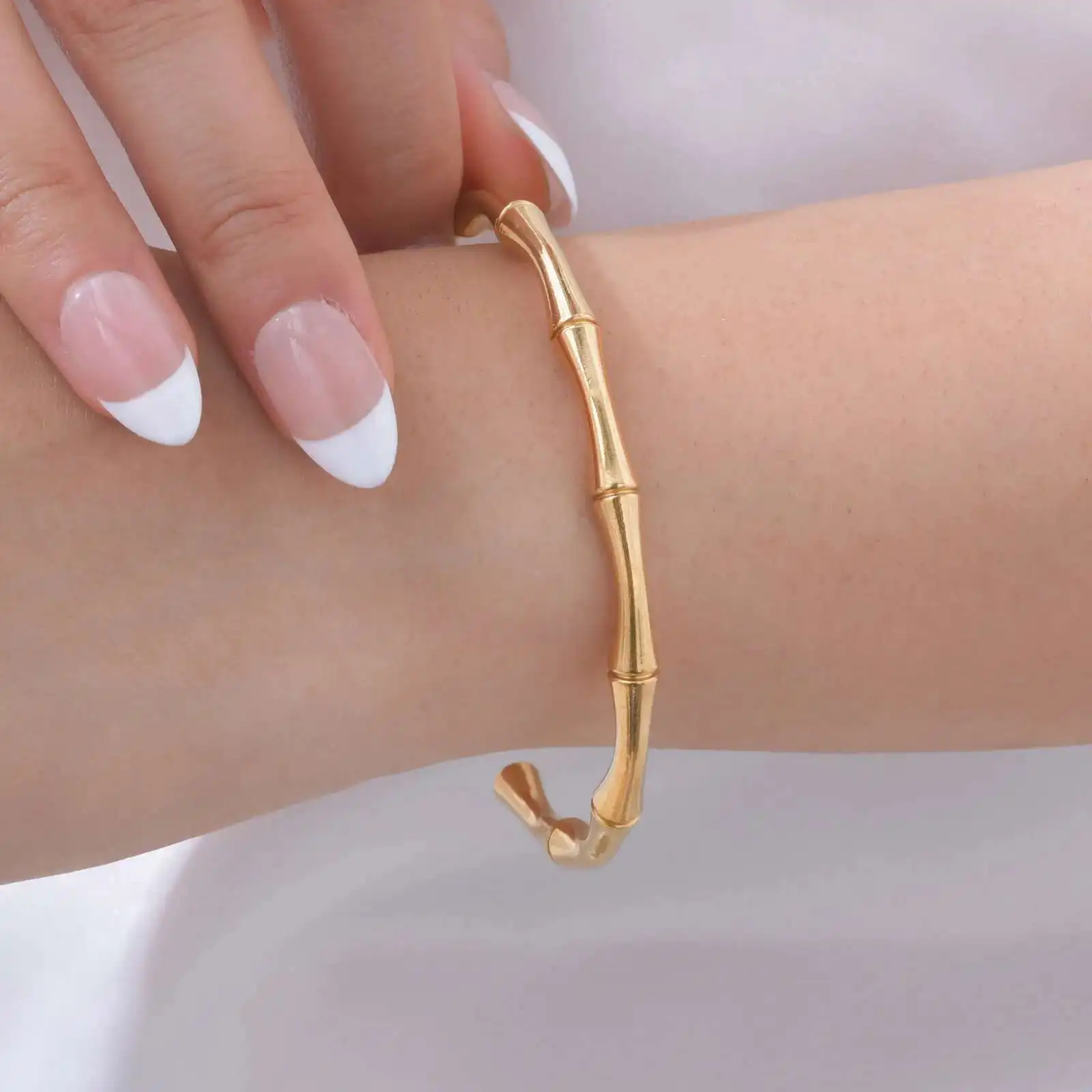 Prjewel Wear-resistant Stainless Steel Bracelet For Women Gold Color Waterproof Bamboo Knot Open Bracelet For Girls Party Gifts 2