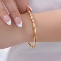 Prjewel Wear-resistant Stainless Steel Bracelet For Women Gold Color Waterproof Bamboo Knot Open Bracelet For Girls Party Gifts 2