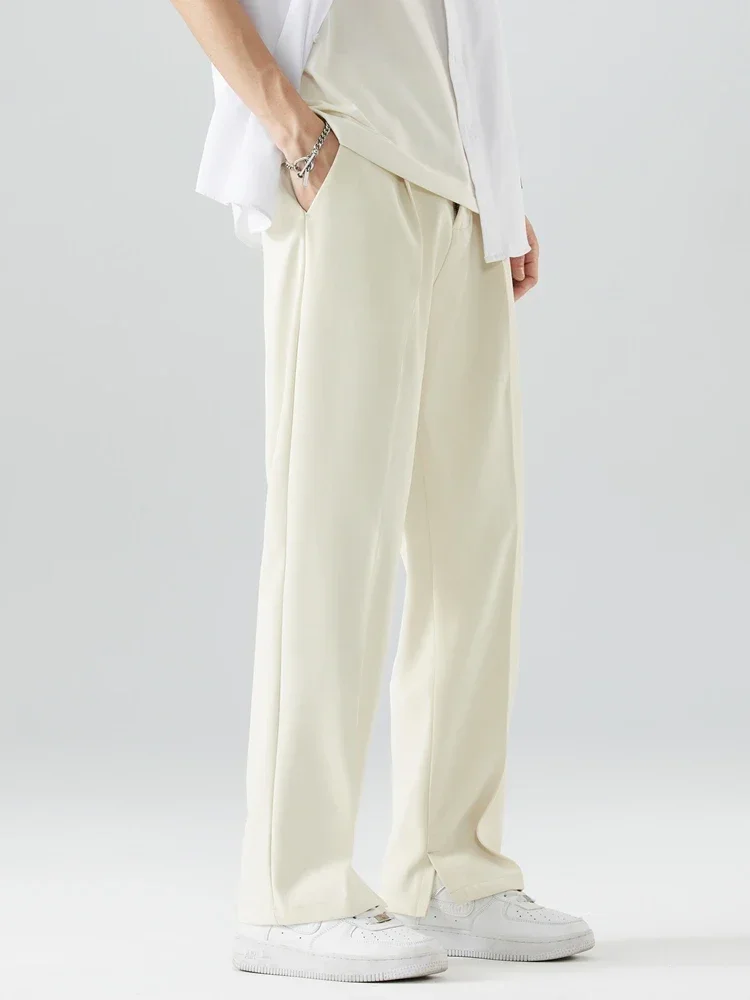 Description Picture 2 of item2024 New Summer Casual Pants Men Breathable Polyester Korean Fashion Semi-Wide Banded Waist Slacks Straight Loose Drape Trousers