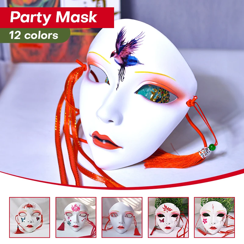 Chinese Style Hand-painted Masks Anime Cosplay Face Mask Hanfu Costume Accessories Carnival Masquerade Halloween Party Decor