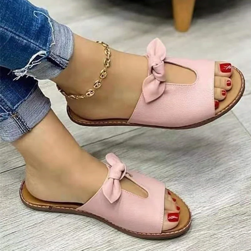 2022 Fashion Women Sandals Shoes Open Toe Vintage Summer Beach Shoes Women Casual Slipper Cute Butterfly-Knot Women's Sandals
