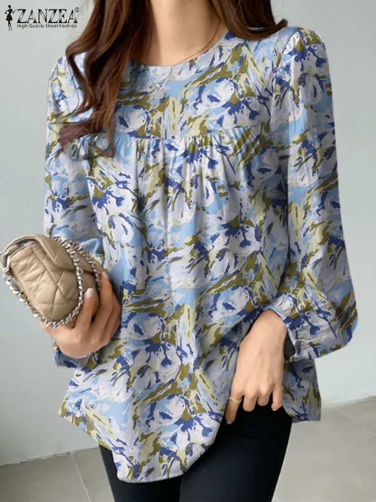 

ZANZEA Bohemian Casual Floral Printed Blouse Autumn Elegant OL Office Blusas Mujer Fashion Puff Sleeve Tops Holiday Shirt 2024