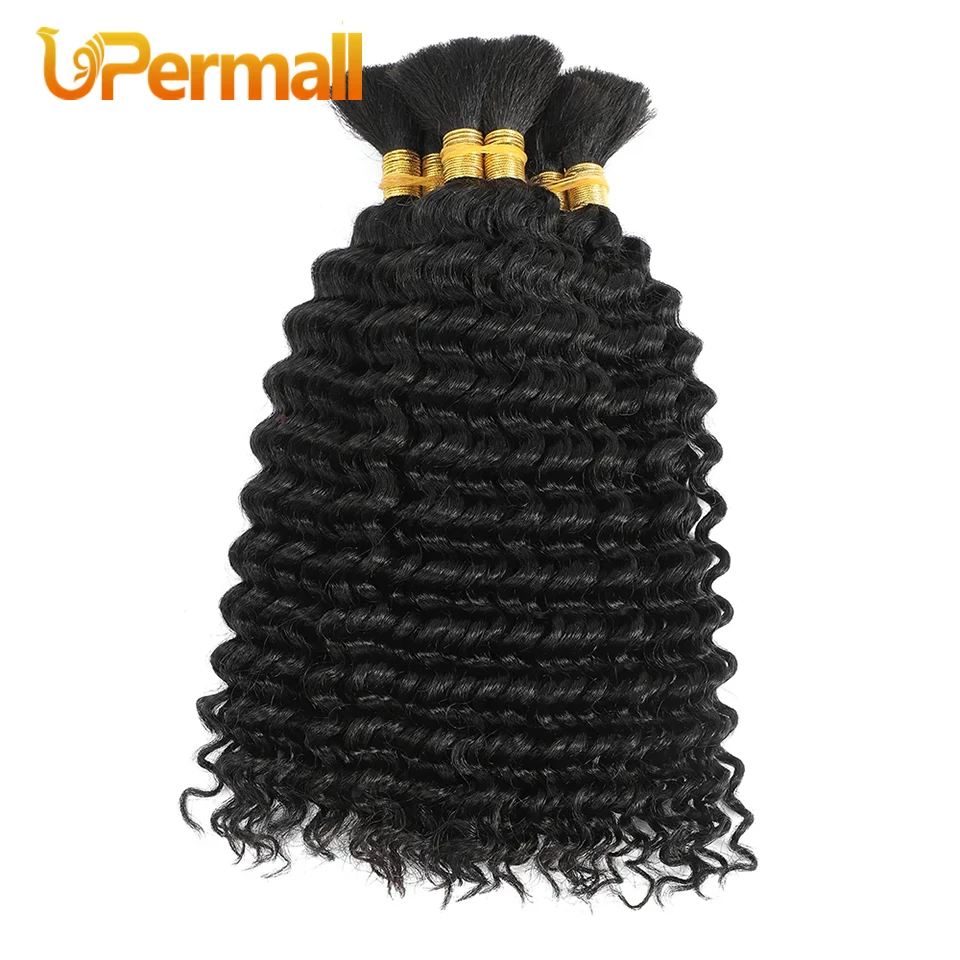 Upermall Bulk Human Hair No Weft 100g For Braiding Deep Curly Wave Full Ends Extensions Brazilian 100% Remy For Boho Braids 1B