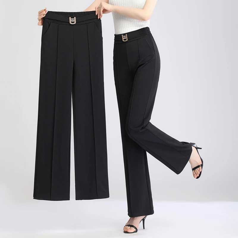 Fall Casual Trousers Women High Waist Loose Suit Flare Pants Korean Fashion Solid Colors Plus Size Stretch Straight Pantalones