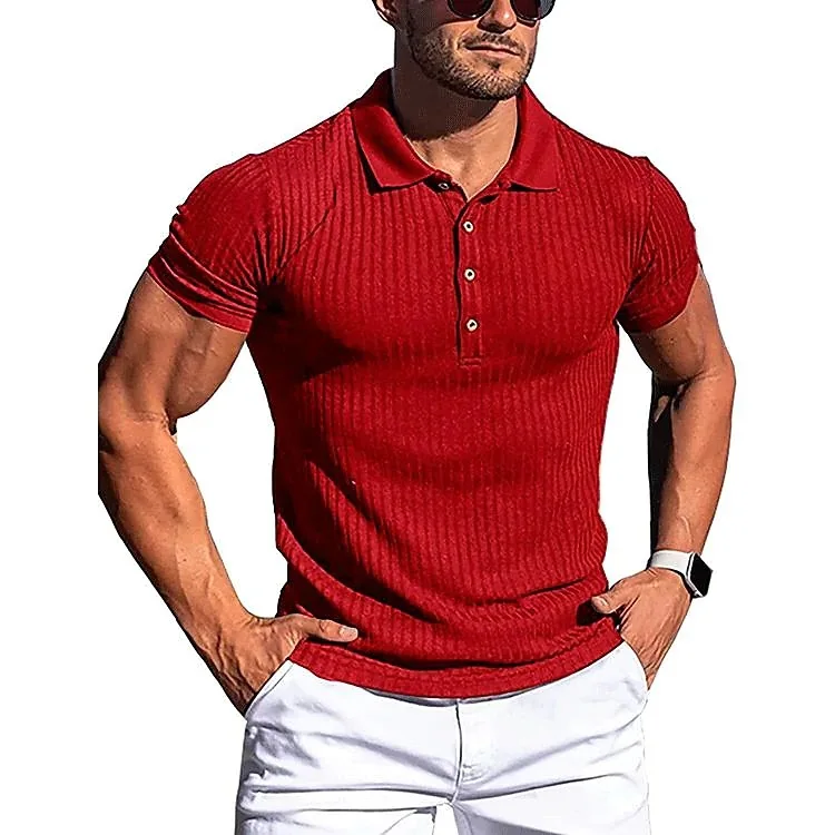 Description Picture 4 of item2023 Men's running sports fitness summer high elasticity vertical long sleeve POLO shirt slim short sleeve polo shirt