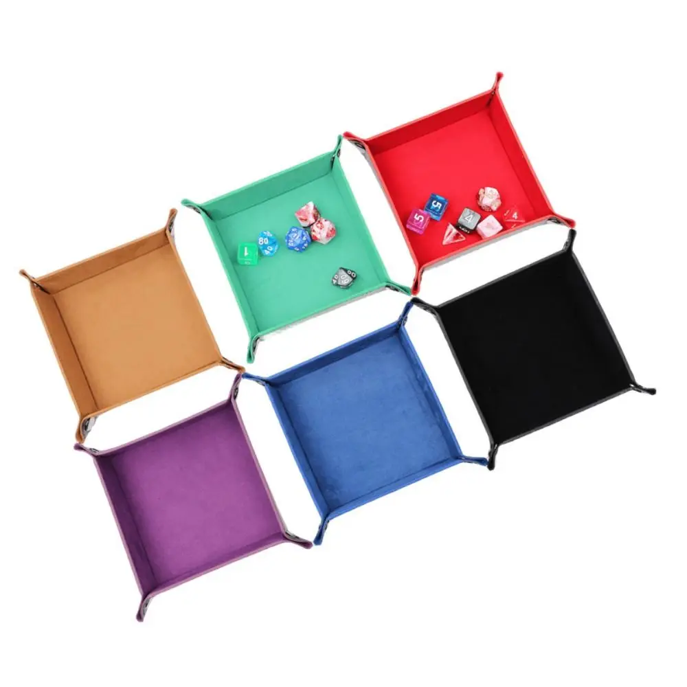 

PU Leather Dice Tray Foldable Square Jewelry Tray with Velvet Mat Portable Coin Storage Tray Office Supplies Storage Tools