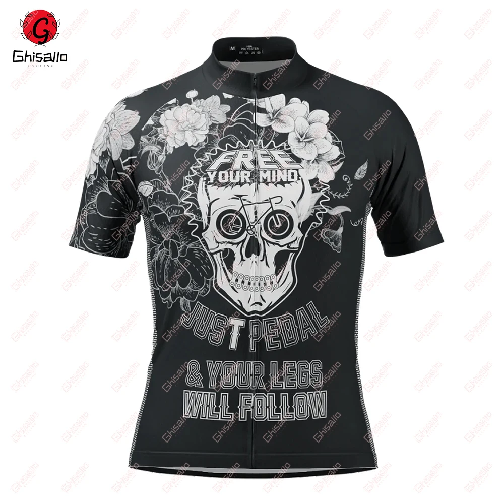 Skull Cycling Jersey for Men Breathable Short Sleeve Bib Shorts 20D Gel Pad Mountain Bicycle Clothing