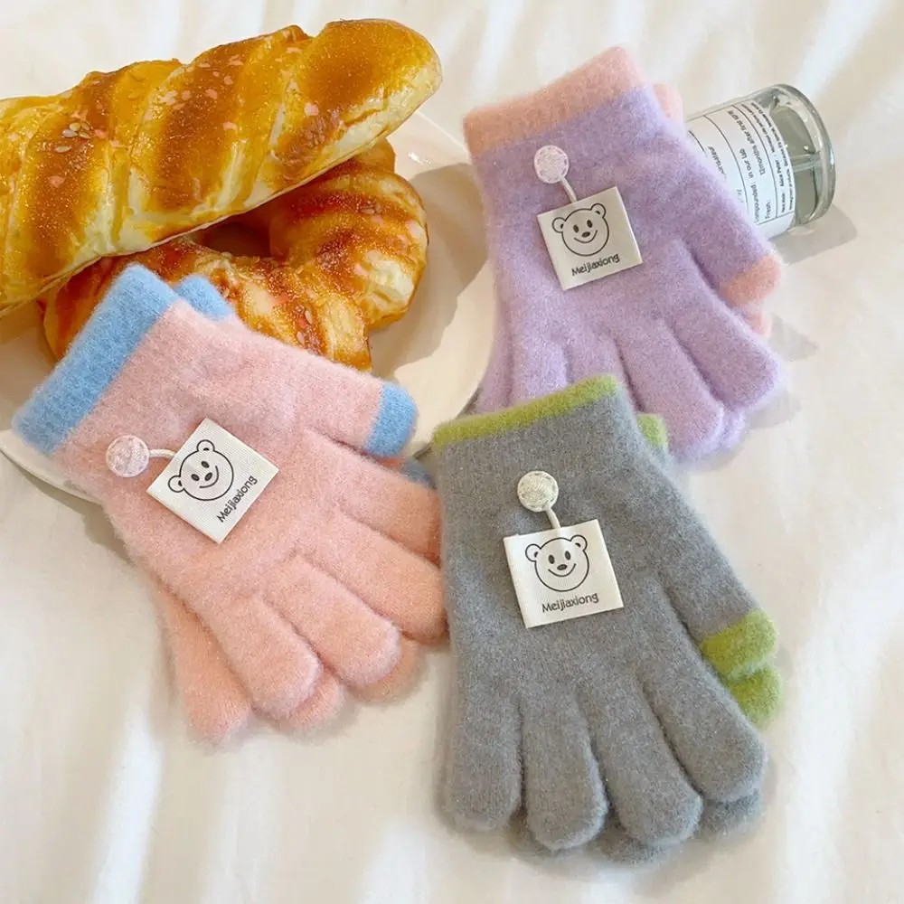 3-8 Years Old Thicken Velvet Children Knitted Gloves Elastic Keep Warm Full Finger Mittens Cartoon Soft Winter Warm Gloves