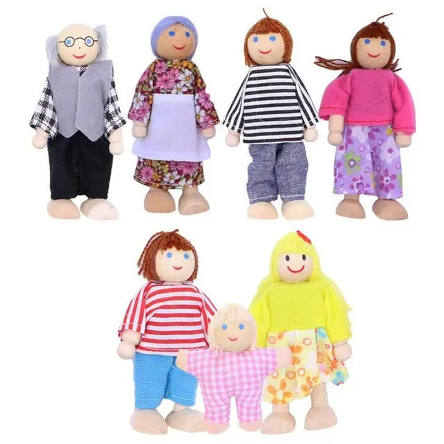 Wooden Happyed Familyed Dressed Puppet Flexible Joints Doll Kids Toy Birthday Gift 5