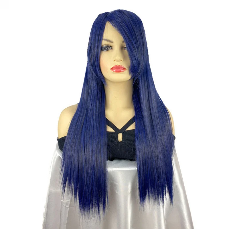 새로운 여성 가발 바다 파란색 머리 가발 긴 숙녀 스트레이트 가발 + 가발 모자