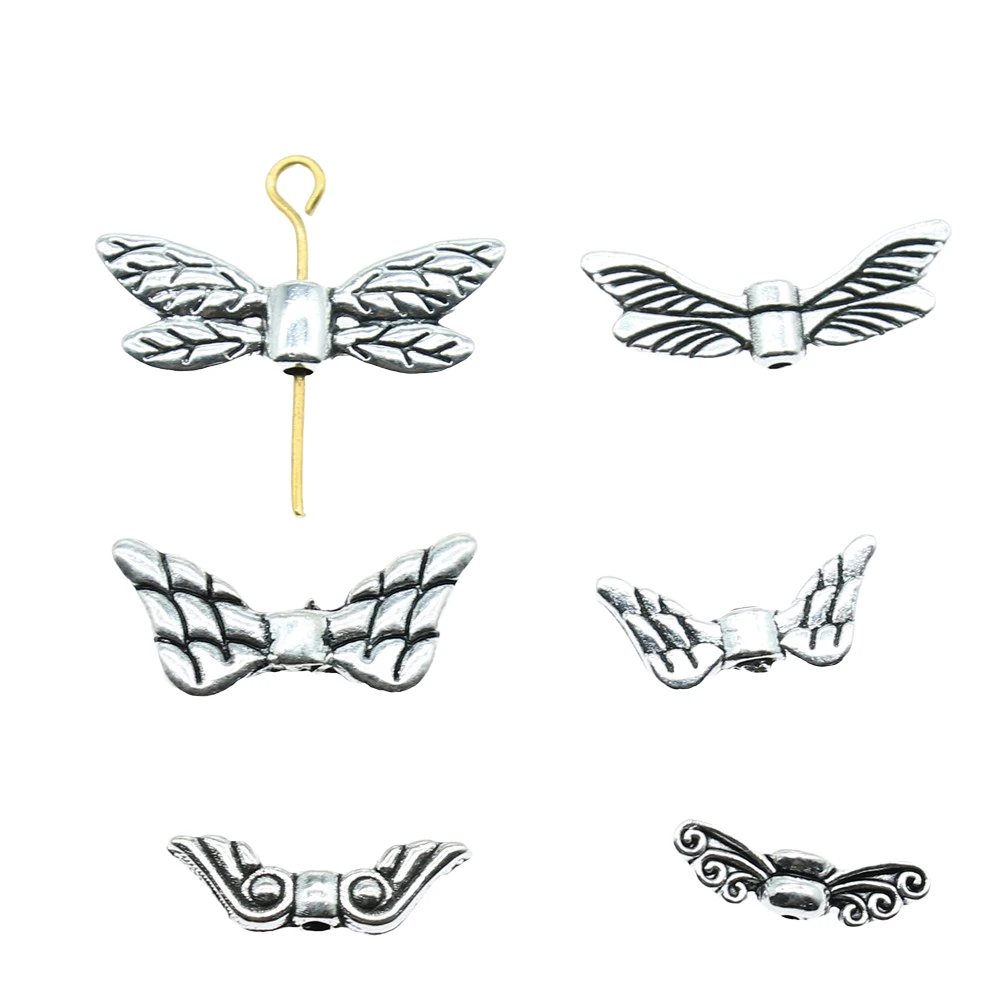 20pcs 작은 구멍 비즈 윙 매력 골동품 실버 컬러 작은 구멍 비즈 윙 매력 쥬얼리 액세서리