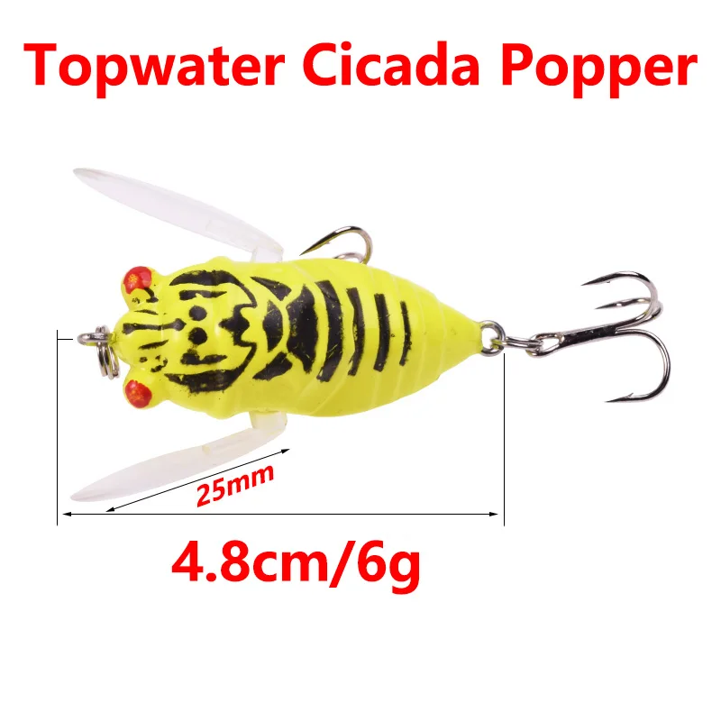 1 Pcs Top water Cicada Fishing Lure 6g 4.8cm Soft Wing Wobblers Tackle  Artificial Ladybug Bait With 8# Hook​s for Bass Pike