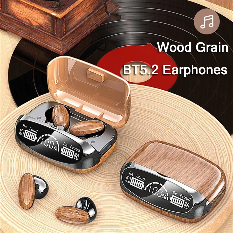 

Wood Grain Wireless Earphones Touch Control Gaming Headset TWS Bluetooth Headphones Fone HiFi Music Sport Earbuds LED Display