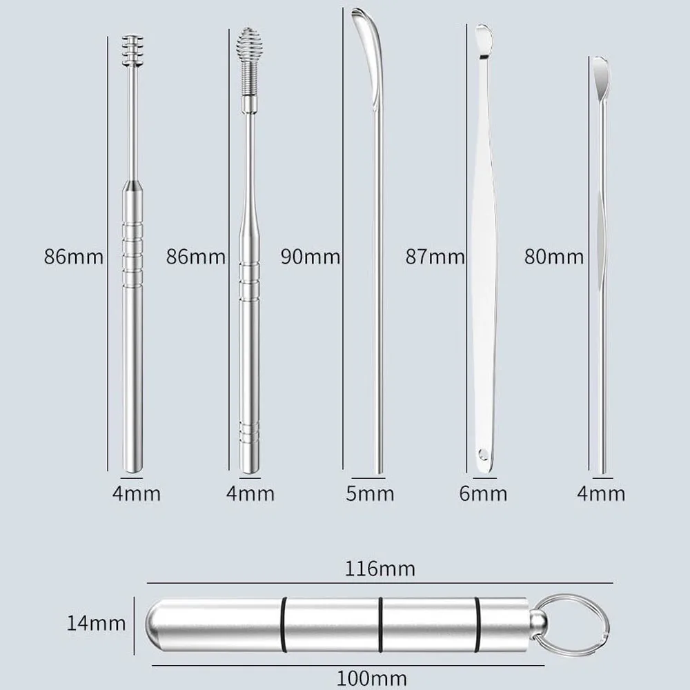 Outils de soins des oreilles en spirale réutilisables, cure-oreille, dissolvant d'avertissement d'oreille, nettoyeur de canal auriculaire, multifonction, acier inoxydable, livres à 360 °