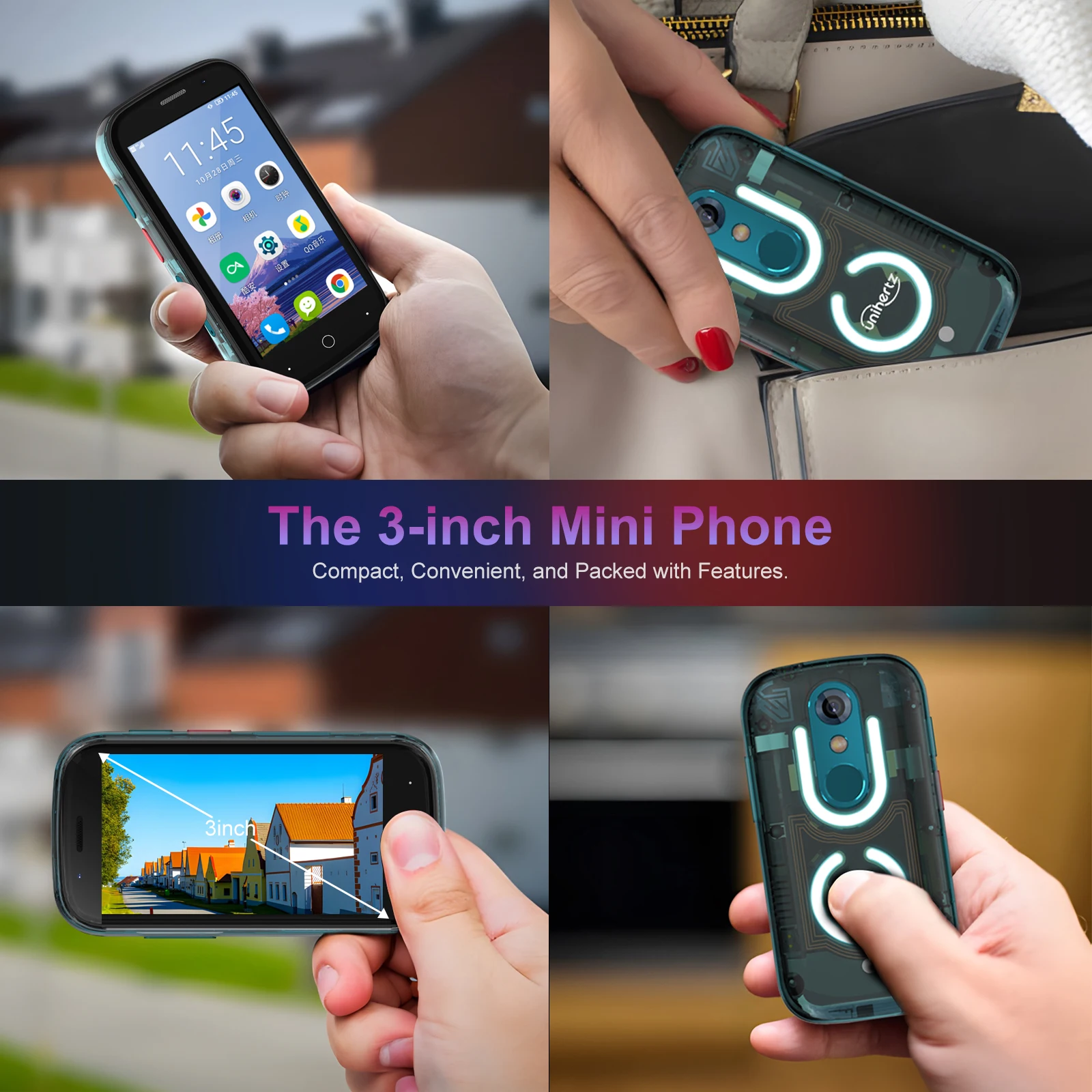 Unihertz-スターミニ携帯電話,3インチ画面,スマートフォン,透明ケース 