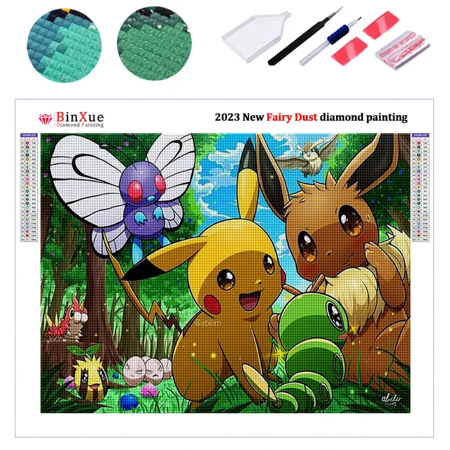 Pokemon AB Fairy Dust Diamond Painting Kit Cartoon Animal Fox Rhinestone  Eevee Pikachu Cross Stitch Handmade DIY Mosaic Art Gift