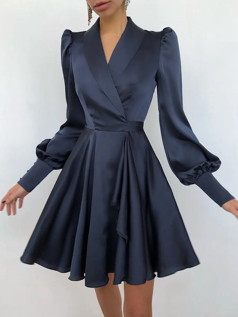 

Lace Up Deep V Neck Long Sleeve Loose Dresses Women Hot Club Partywear Sexy Fashion Mini Dress Fall Vestidos