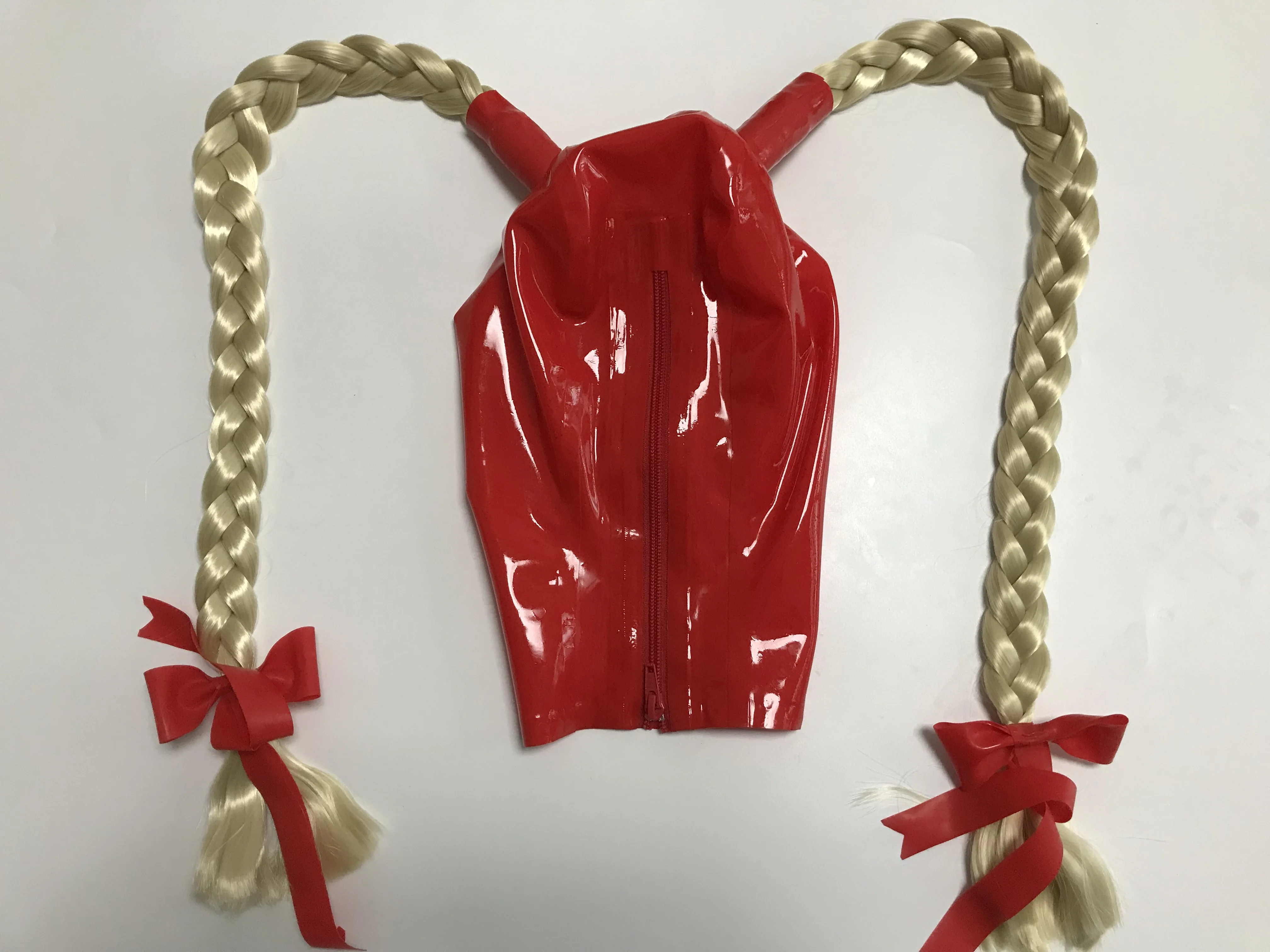 Metallic Latex Fetish Hood Mask with Two Braids