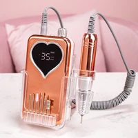 Pro Nail Drill Machine 35000 RPM Portable Electric Nail File Rechargeable Manicure Machine Set Kit Metallic Gold with Base Use 2
