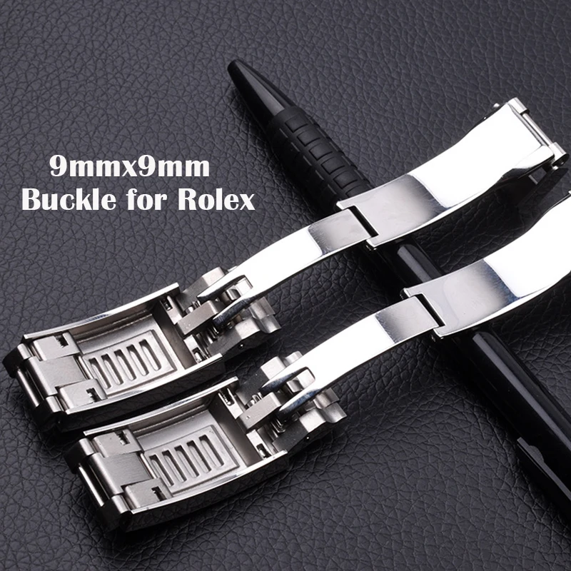 Fibbia Per Orologio In Acciaio Inossidabile Per Rolex 9Mm X 9Mm Chiusura Opaca Lucida In Metallo Scorrevole Regolazione Rapida Pulsante Pieghevole Acc