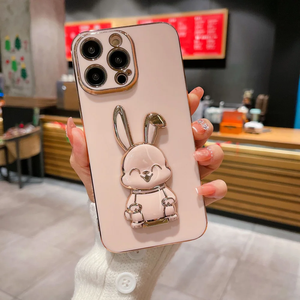 Adorable Rabbit Design Phone Holder Bracket with Plating Cover