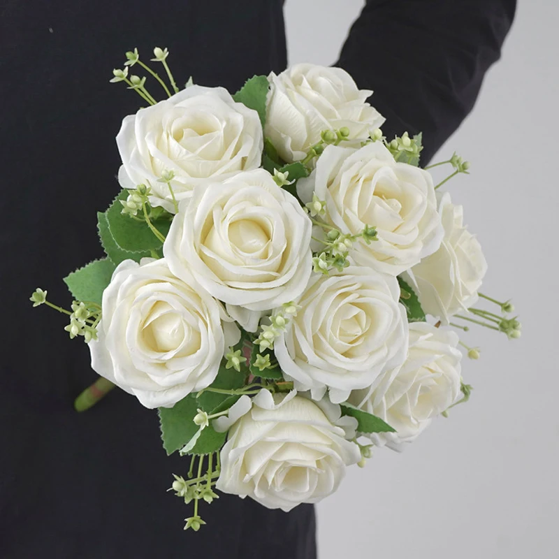White Roses Artificial Flowers for Wedding Home Autumn Decoration High