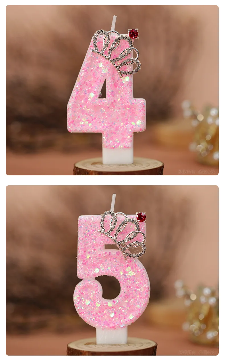 Kuchen-Zahlenkerzen, Geburtstagskerze, rosa Farbe, kreative Kerze, Prinzessin, Krone, Mädchen, alles Gute zum Geburtstag, Party-Dekoration – Detail 9