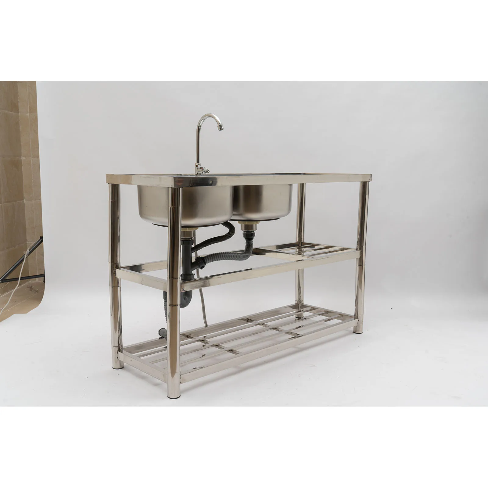 Stainless Steel Commercial Sink Utility Sink 2 Compartment Kitchen w/Prep Table