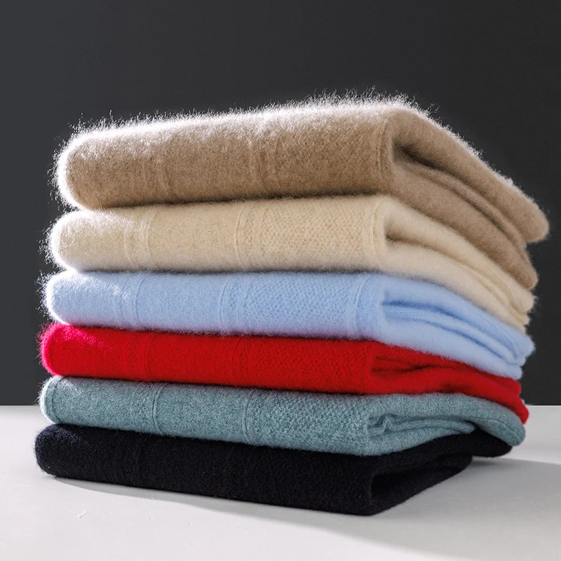100% Merino Wool Sweater Men's Round Neck Thickened Tops Autumn Winter New Soft Warm Casual Solid Color Knitted Pullover 3