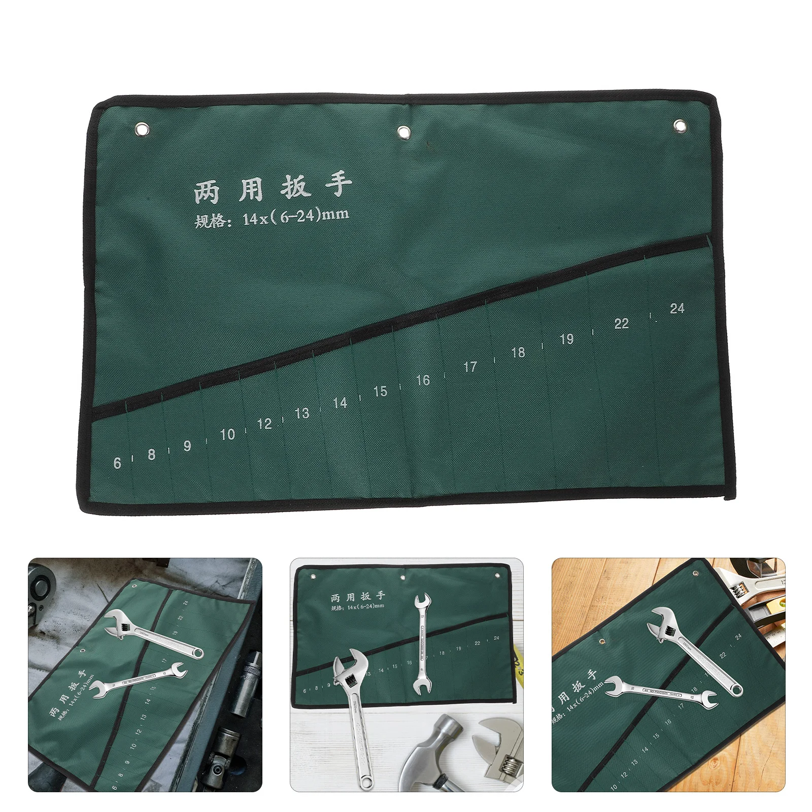 

Canvas Roll Up Tools Storage Bag 14-Pocket Spanner Wrench Organizer Pouch Dual-Purpose Wrench Storage Bag(Random pattern)