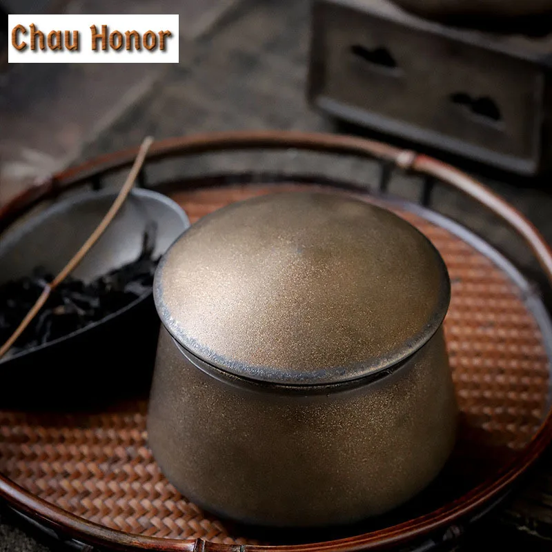Japanese Gilded Rust Glaze Ceramic Tea Caddy Sealed Jar Storage Box Food Container Storage Tank Tea Box Tea Organizer Candy Jar