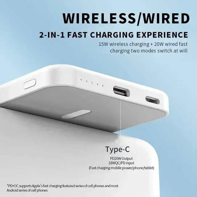 마그네틱 무선 보조배터리 - 고속 충전 외부 보조 배터리 팩, 20W, 10000mAh USB-C