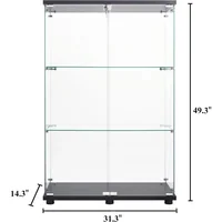 49'' Display Cabinet with 2 Doors, Floor Standing Bookshelf, Contemporary 3-Shelf Case Glass Display Cabinet 2