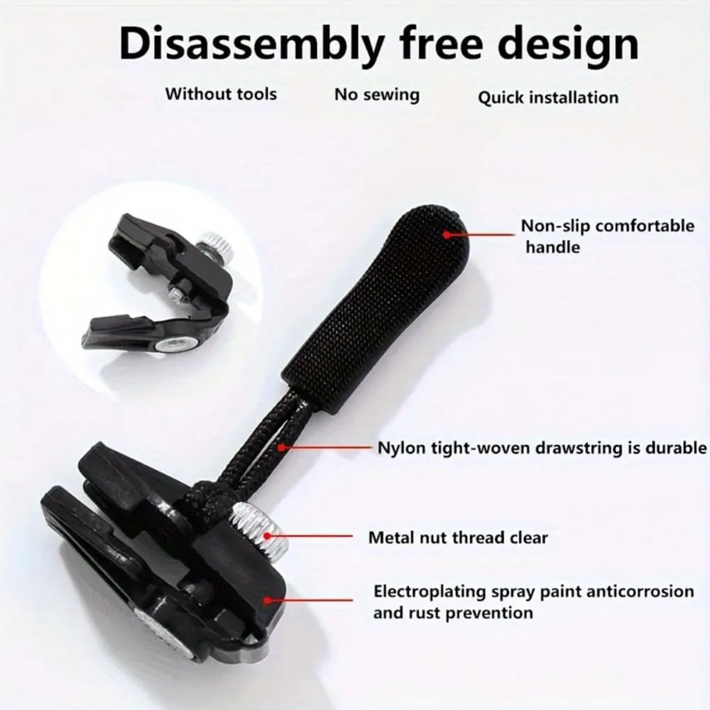 Universal Zipper Repair Kit Quick Instant Detachable Zipper Head Replacement Zipper Slider Pull for Jacket Bags Coat Free Sewing
