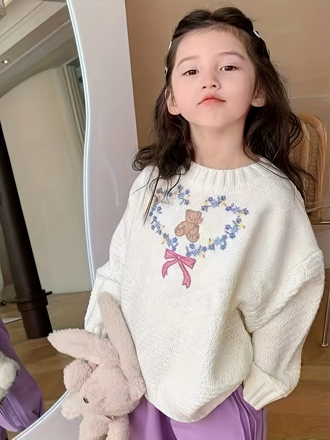 سترة محبوكة مطرزة بالزهور على الطراز الكوري للفتيا...