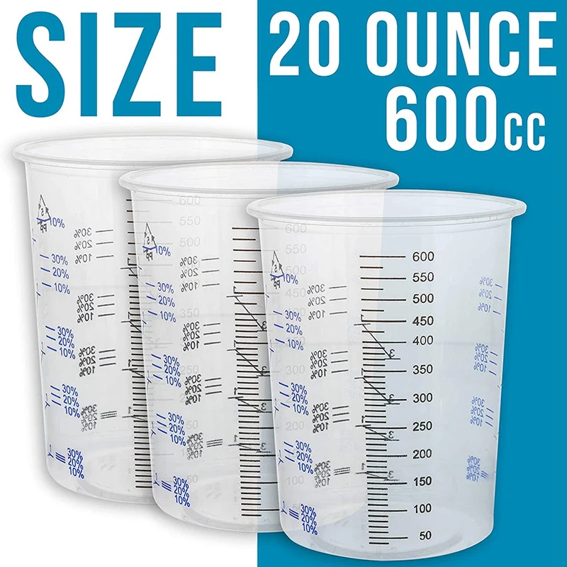 50Piece Graduated Plastic Mixing Cups-Use For Paint, Resin, Epoxy, Art Disposable Flexible Clear