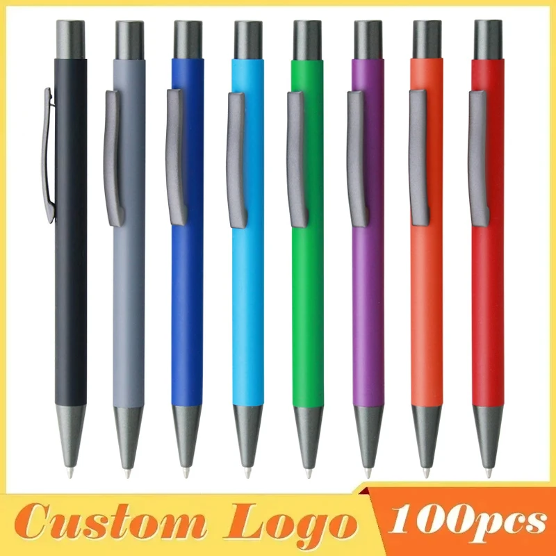 Metal Ballpoint Pen Advertising Pen Rubber Texture Text Engraving Laser Engraving Customizable Name 100pcs