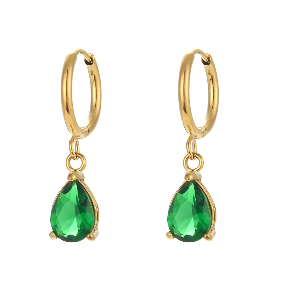 Orecchini A Cerchio Huggie Con Cristallo Oro 14K – Ipoallergenici, Pietra Portafortuna, Regalo Per Donna